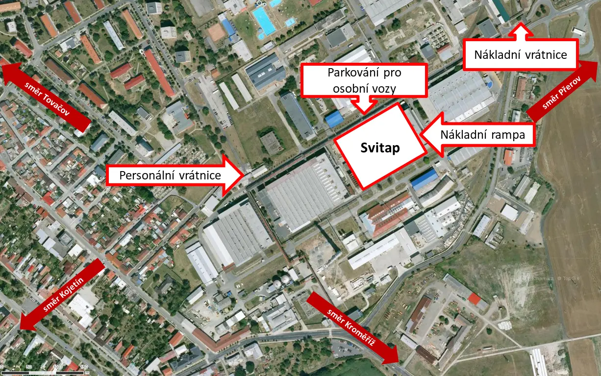 Mapa areálu SVITAP, Chropyně